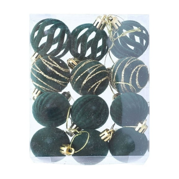 Kbndieu Green Velvet Christmas Ornaments for Tree, 12PCS 1.57" Flocked Christmas Tree Balls Ornaments Set, Christmas Gifts Shatterproof Velvet Balls Christmas Hanging Ornaments Decorations