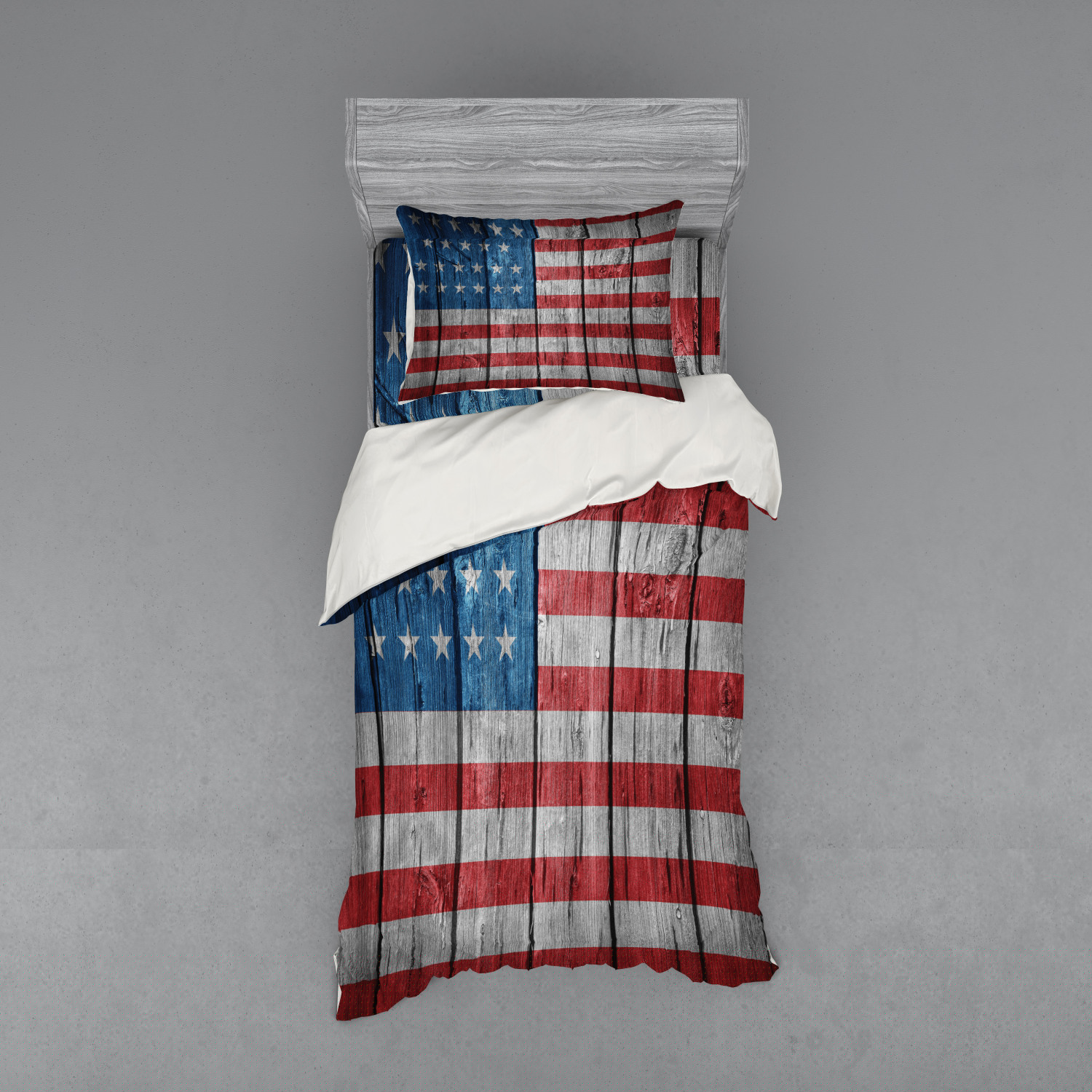 thumbnail image 2 of Ambesonne Retro Bedding Set 4 Pcs, Worn Style American Flag, Queen, Blue Red Pale Grey, 2 of 3