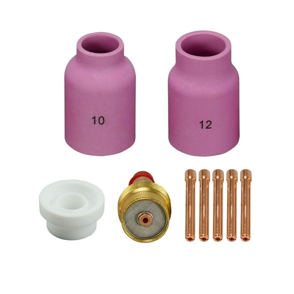 RIVERWELD TIG Gas Lens Collets Body 45V64 10N24 (3/32" & 2.4mm Orifice) 54N63 Insulator Alumina Nozzle Ceramic Cup 53N87 (#12 3/4") 53N88 (#10 5/8") Kit Fit DB PTA SR WP 17 18 26 TIG Welding Torch 9pc