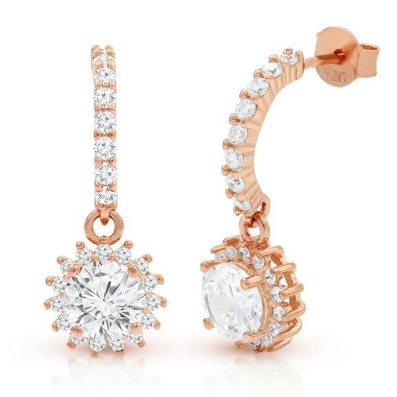 925 Sterling Silver Rose Gold Plated Micro Pave Burst Drop Earrings, Giorgio Bergamo