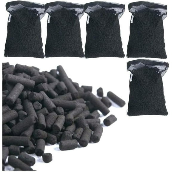 5 lbs Premium Grade Virgin Activated Carbon Charcoal Pellets in 5 Filter Media Bags  for Aquarium Fish Tanks Koi Pond Canister Filter Reef Filters Air Filter, Total 5 lbs (1 Gallon)