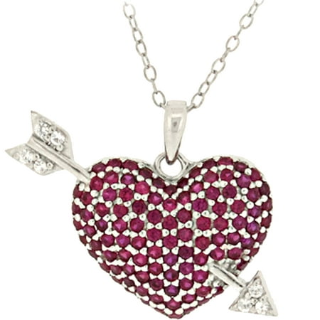 3.6 Carat T.G.W. Ruby and White Topaz Sterling Silver Heart with Arrow Pendant, 18