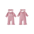 thumbnail image 2 of RUINIXCW Baby Girl Little Sister Outfit Newborn Baby Girl Hospital Coming Home Outfit Waffled Romper Infant Baby Girls Fall Winter Clothes Long Sleeve Jumpsuit Headband Set, 2 of 9