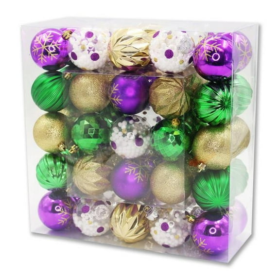 Queens of Christmas ORNPK-ASTB-MARDI-50 2 in. Ball Ornaments, Purple, Green & Gold - Pack of 50