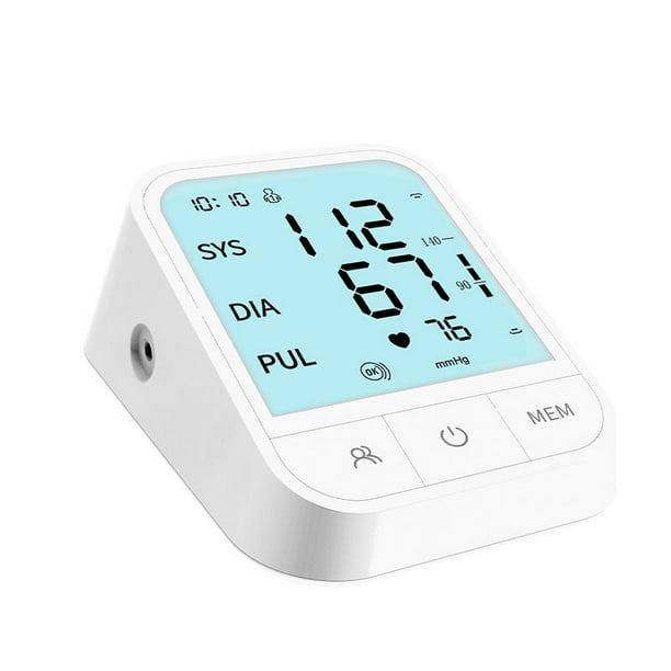 Monitor de presión arterial, máquina de presión arterial, brazo superior automático, manguito ajustable con pantalla retroiluminada grande, (blanco)