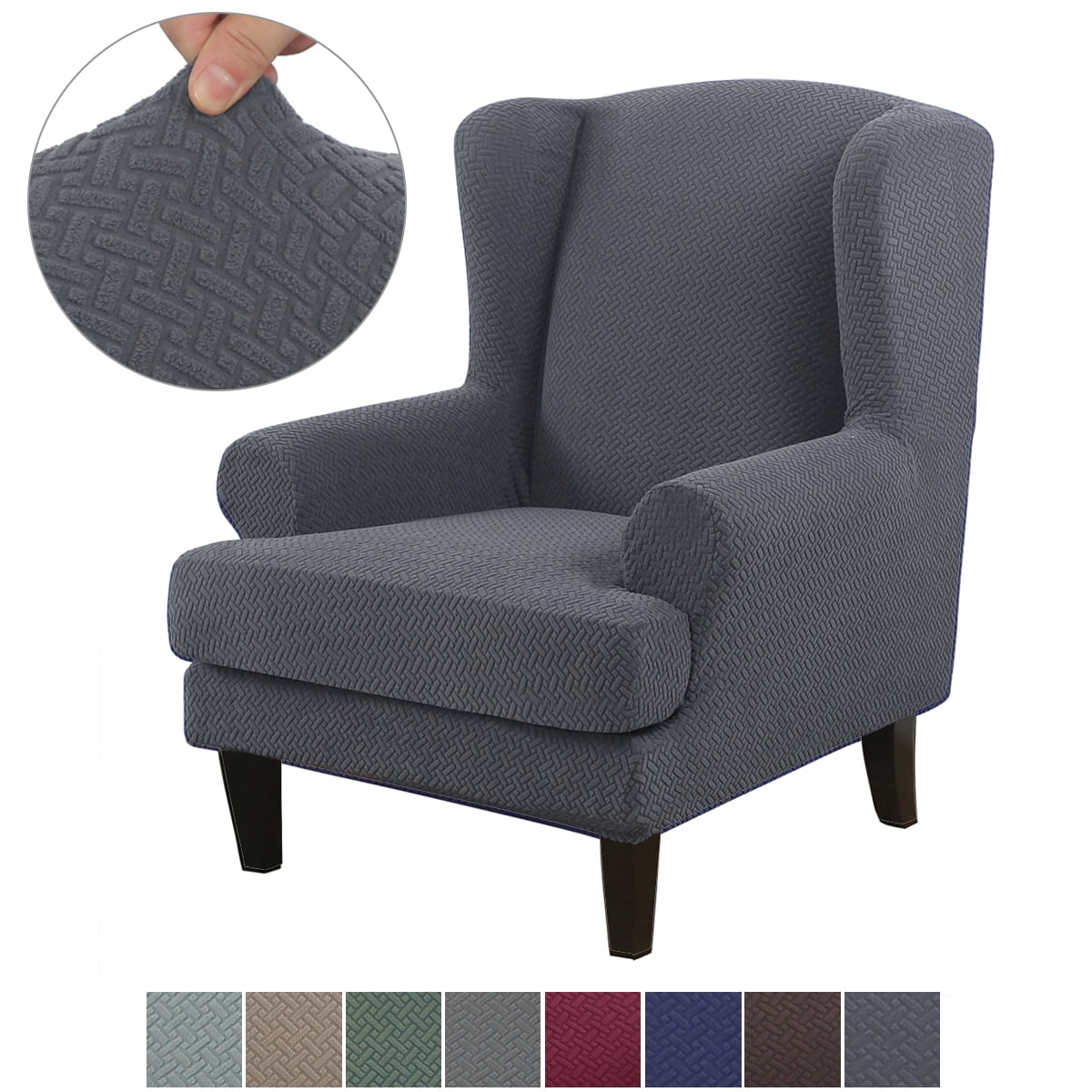 Jacquard Wingback Chair Covers 2 Piece Stretch Chair Slipcovers