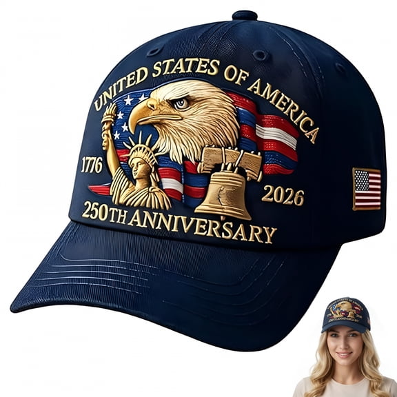 TELOLY 2026 New 250Th Anniversary Usa Hat, United States 250Th Anniversary Hat, Bald Eagle Printed Patriotic Baseball Cap, Adjustable 250 Year American Cap Blue