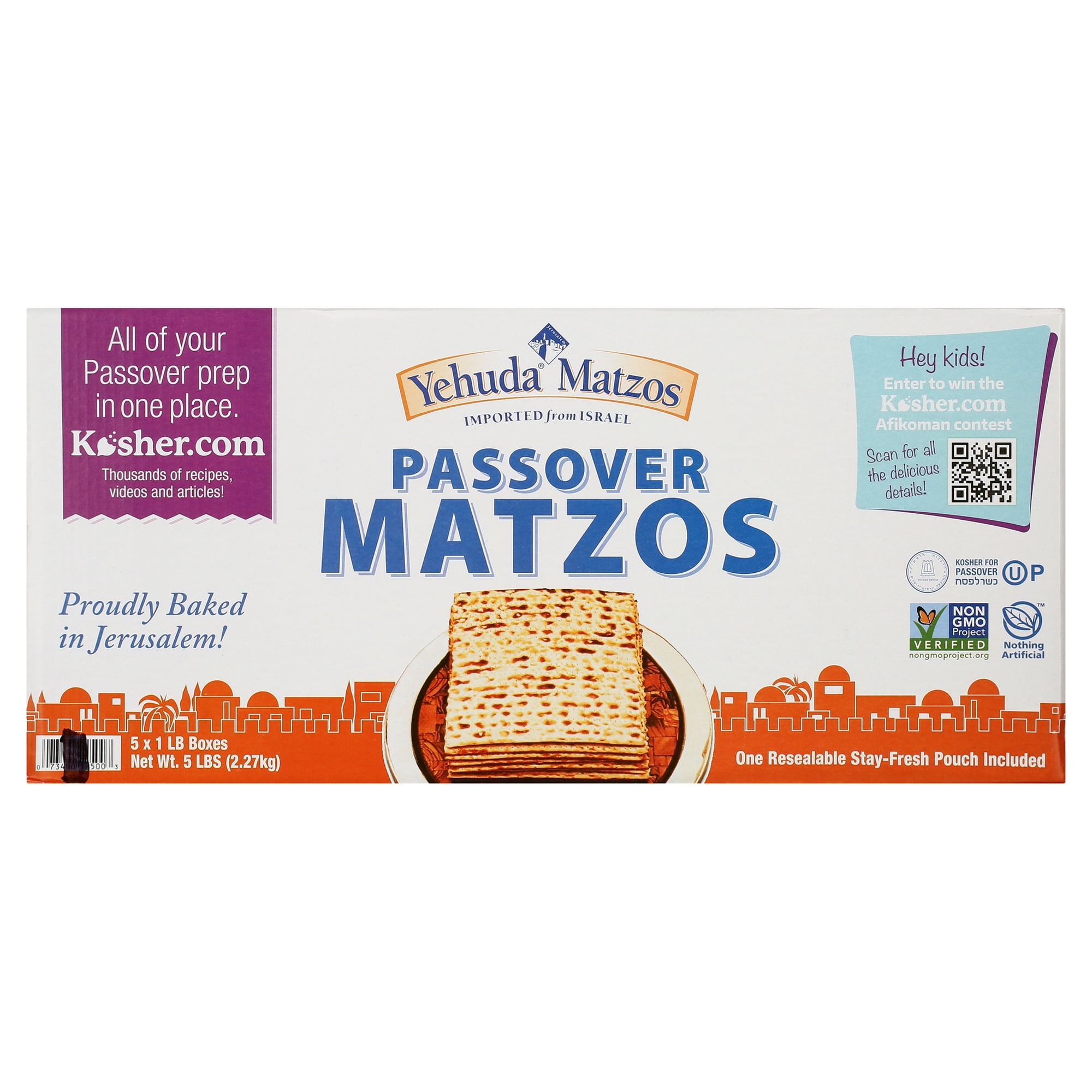 Yehuda Freshly Baked Passover Matzo, 1 LB (5 Pack) | Bonus 1 Resealable Stay Fresh Pouch | Super Crisp & Delicious!