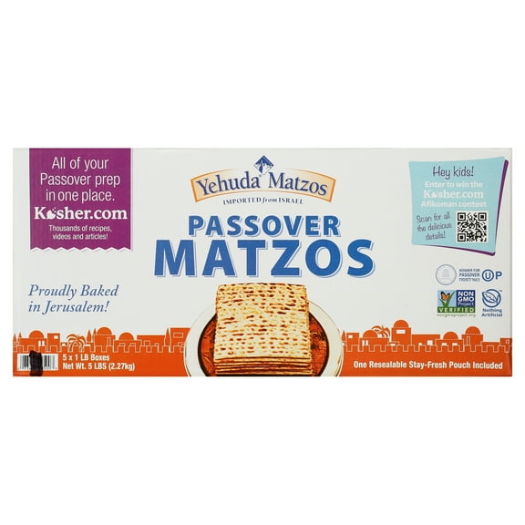 Yehuda Freshly Baked Passover Matzo, 1 LB (5 Pack) | Bonus 1 Resealable Stay Fresh Pouch | Super Crisp & Delicious!