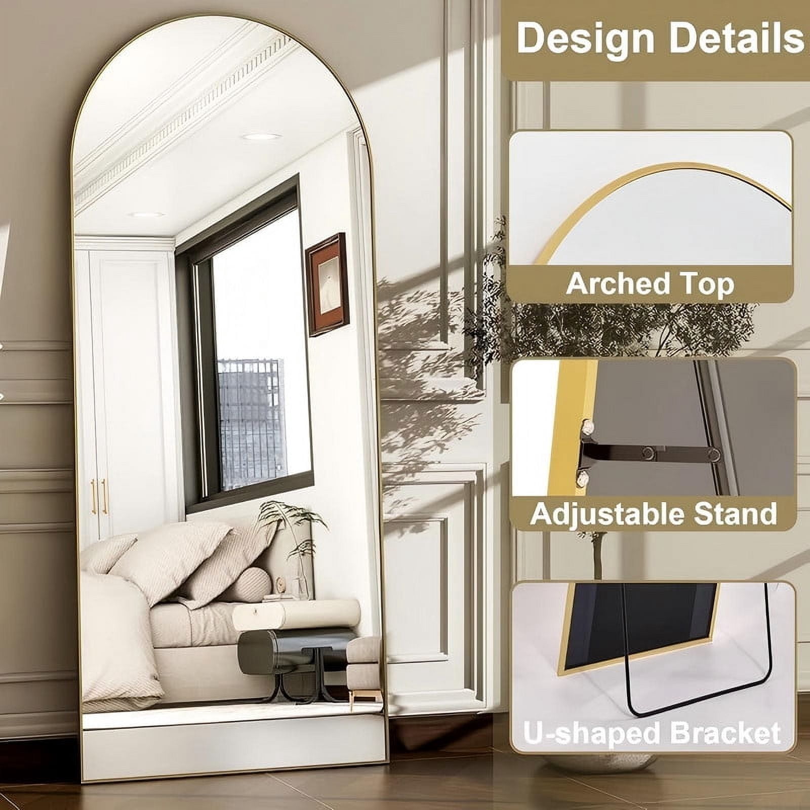 SEETHRUGLIMMER 71.3"x 26" Arched Full Length Mirror Floor Mirror with Stand Wall Mounted, Gold