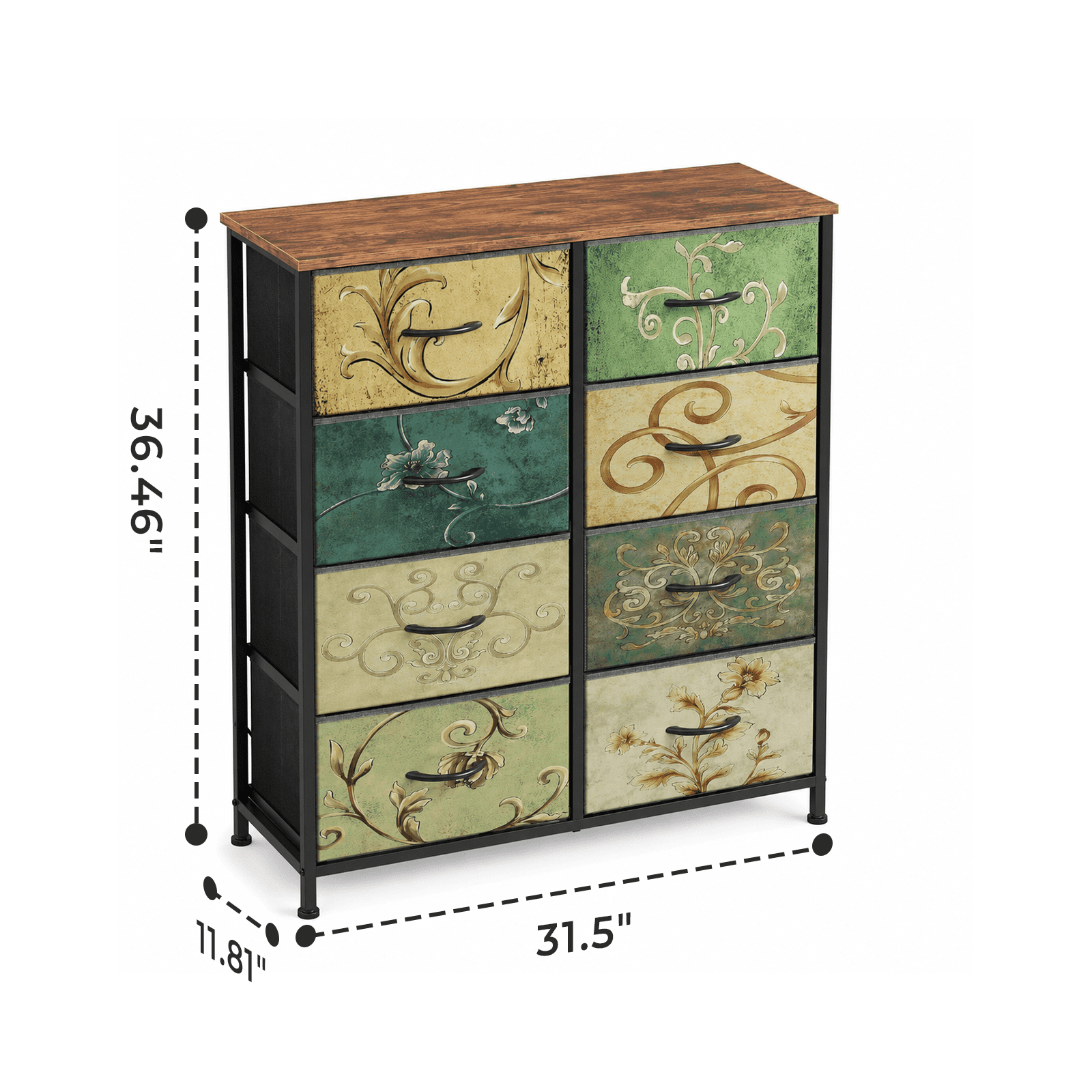 Alvantor 4/5/7/8/9-Drawer Dresser, Fabric Storage Tower for Bedroom, Hallway, Entryway, Closet, Tall Chest Organizer Unit with Fabric Bins, Steel Frame, Wood Top, Easy Pull Handle, Floral Painted