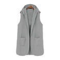 thumbnail image 4 of Womens Sweater Vest Fleece Sleeveless Open Front Jacket Loose Fuzzy Sherpa Vest With Hood Fall Casual Coat With Pocket Light Gray XL, 4 of 9