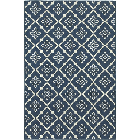 Moretti Constant Area Rug 5703B Navy Diamonds Leaves 7' 10" x 10' 10" Rectangle