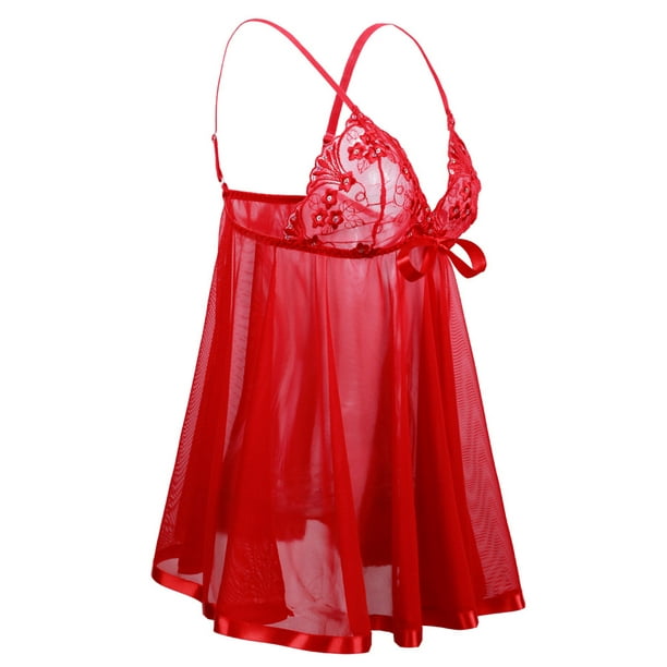 DNDKILG Women's Teddy See Through Chemise Lace Nightgown Sleepwear See ...