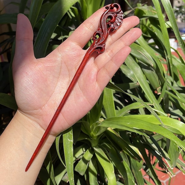 Horquilla antigua tallada en madera de sándalo rojo lobular, placa para el cabello, artesanías de madera pulida a mano, regalos antiguos de caoba