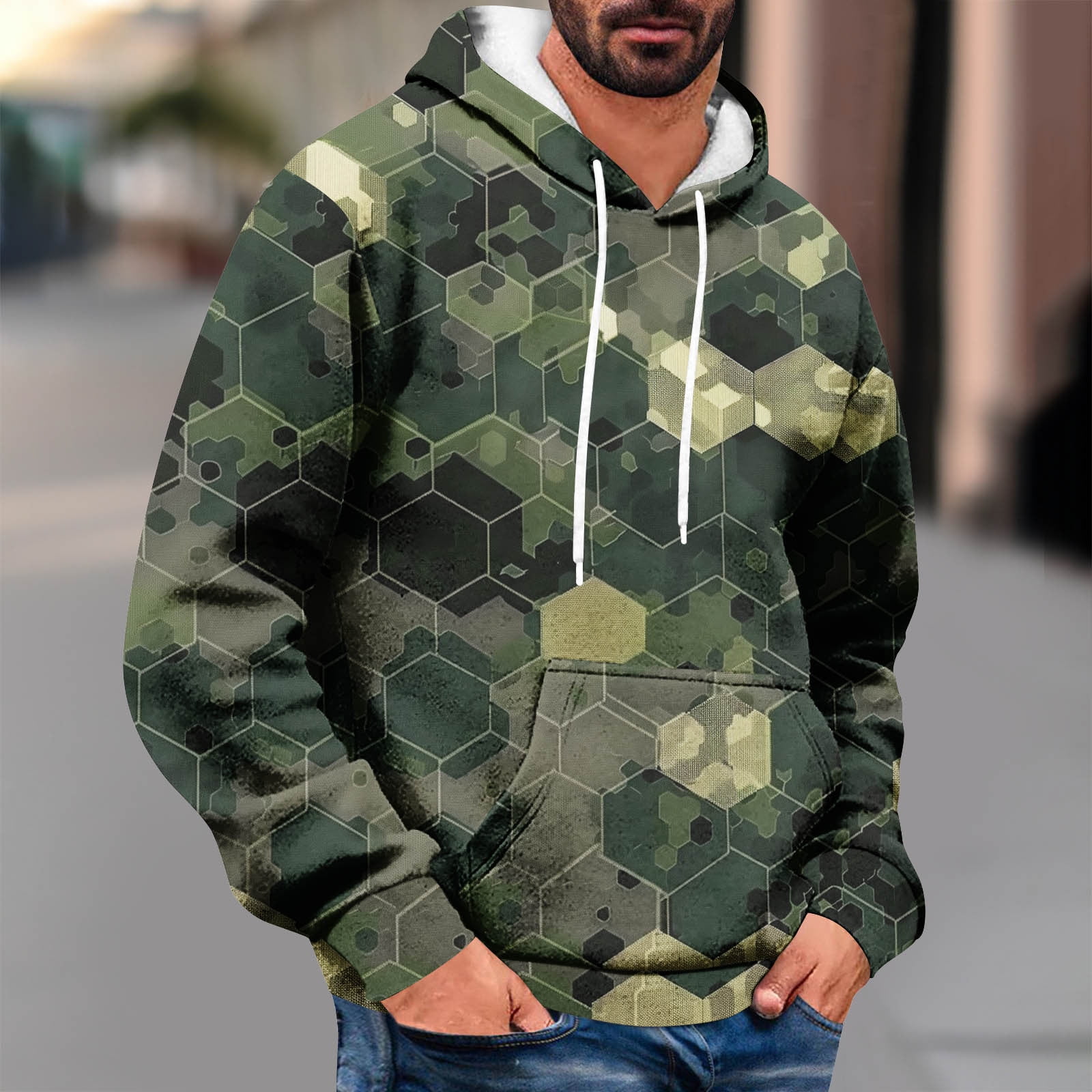 UVEASISHA 2024 Fall Camo Hoodie for Men Casual Loose Drop Shoulder