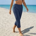 thumbnail image 6 of Bloomae Linen Capri Pants for Women Wide Leg Comfy Lightweight Casual Side Slit Summer Beach Elastic High Waist Capris Cropped Lounge Trousers with Pockets, 6 of 9