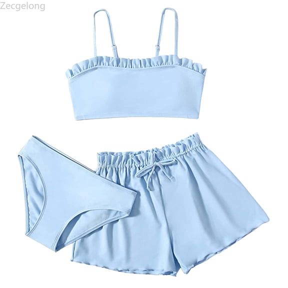 Zecgelong Girls Swimsuits Solid Color Two Piece Bathing Suit Adjustable Straps Bikini Sets Size 8-10 Years