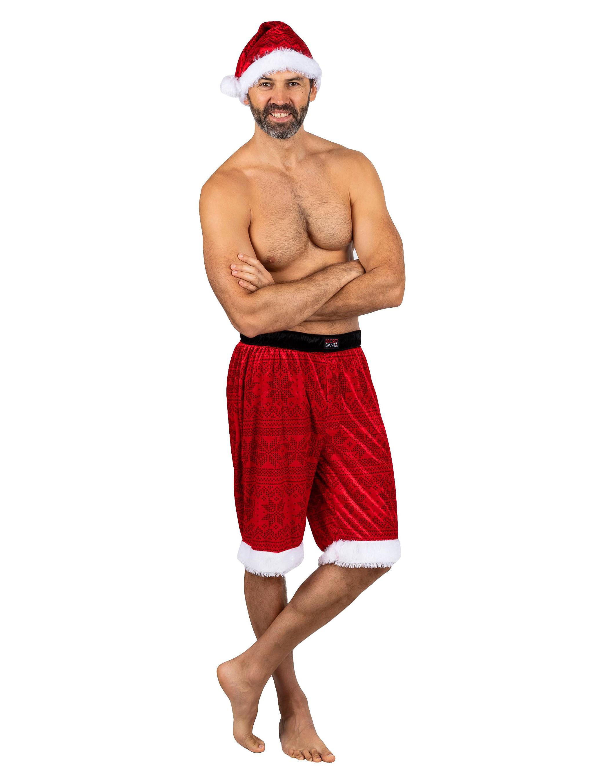 Santa Fleece men's pajama pants CHOOSE SIZE Red Christmas Holiday with hat 