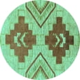 thumbnail image 1 of Ahgly Company Machine Washable Indoor Round Abstract Turquoise Blue Modern Area Rugs, 6' Round, 1 of 4