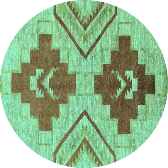 Ahgly Company Machine Washable Indoor Round Abstract Turquoise Blue Modern Area Rugs, 6' Round