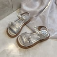 thumbnail image 6 of Spazoro Girls' Strappy Platform Sandals, Adjustable Hook and Loop Non-Slip Sole with Pearl Bow Open Toe Casual Summer Shoes for Kids Silver, 6 of 9