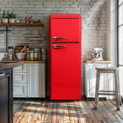 Frigidaire 7.5 Cu. ft. Retro Refrigerator, Apartment Size Top Mount Fridge with Chrome Handles, Red EFR756