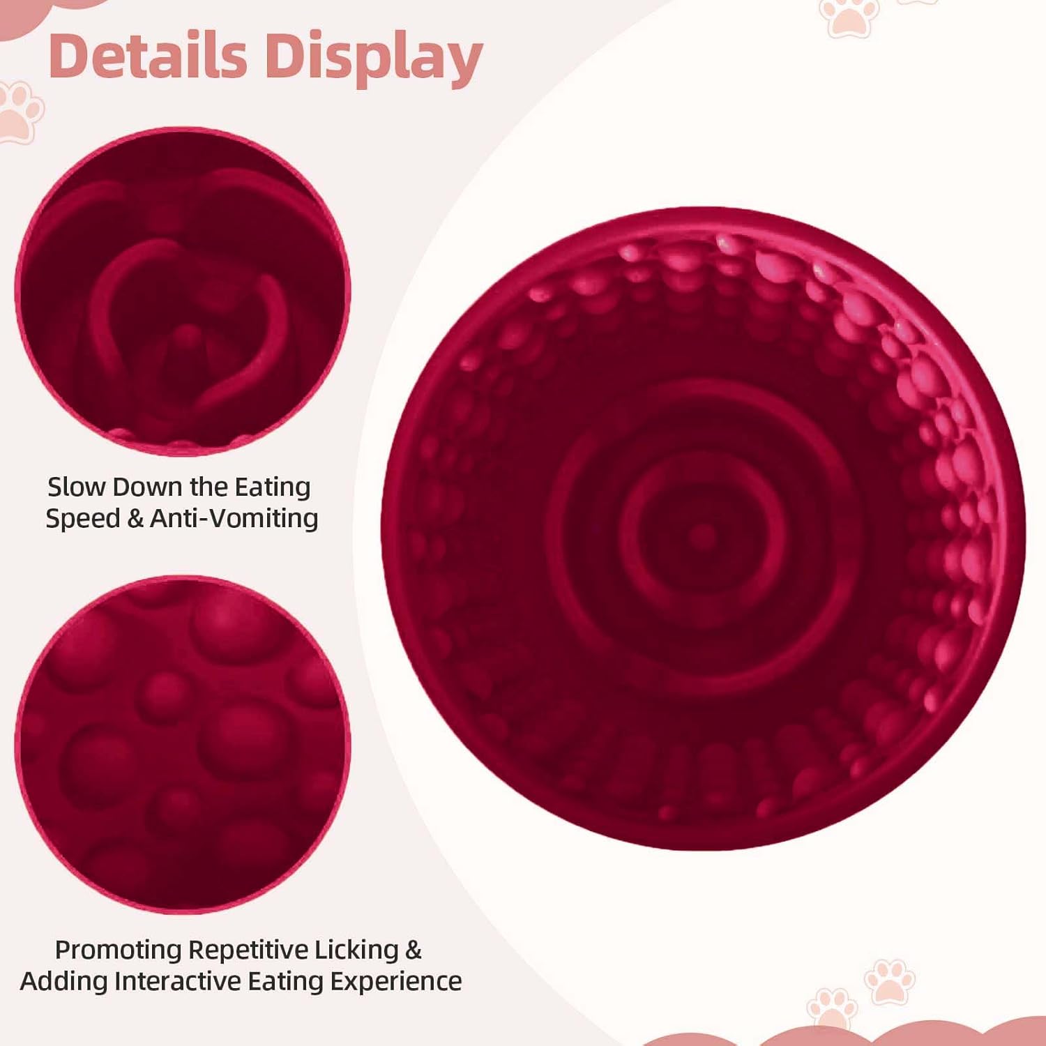 Dog Slow Feeder Lick Bowl, Non-Slip Dog Licking Treat Dispenser, Slow Feeder Bowls for Small Medium Large Breed Dogs, Anxiety Relief & Anti-Choking, BPA Free Silicone (Claret, 1.6 Cup)