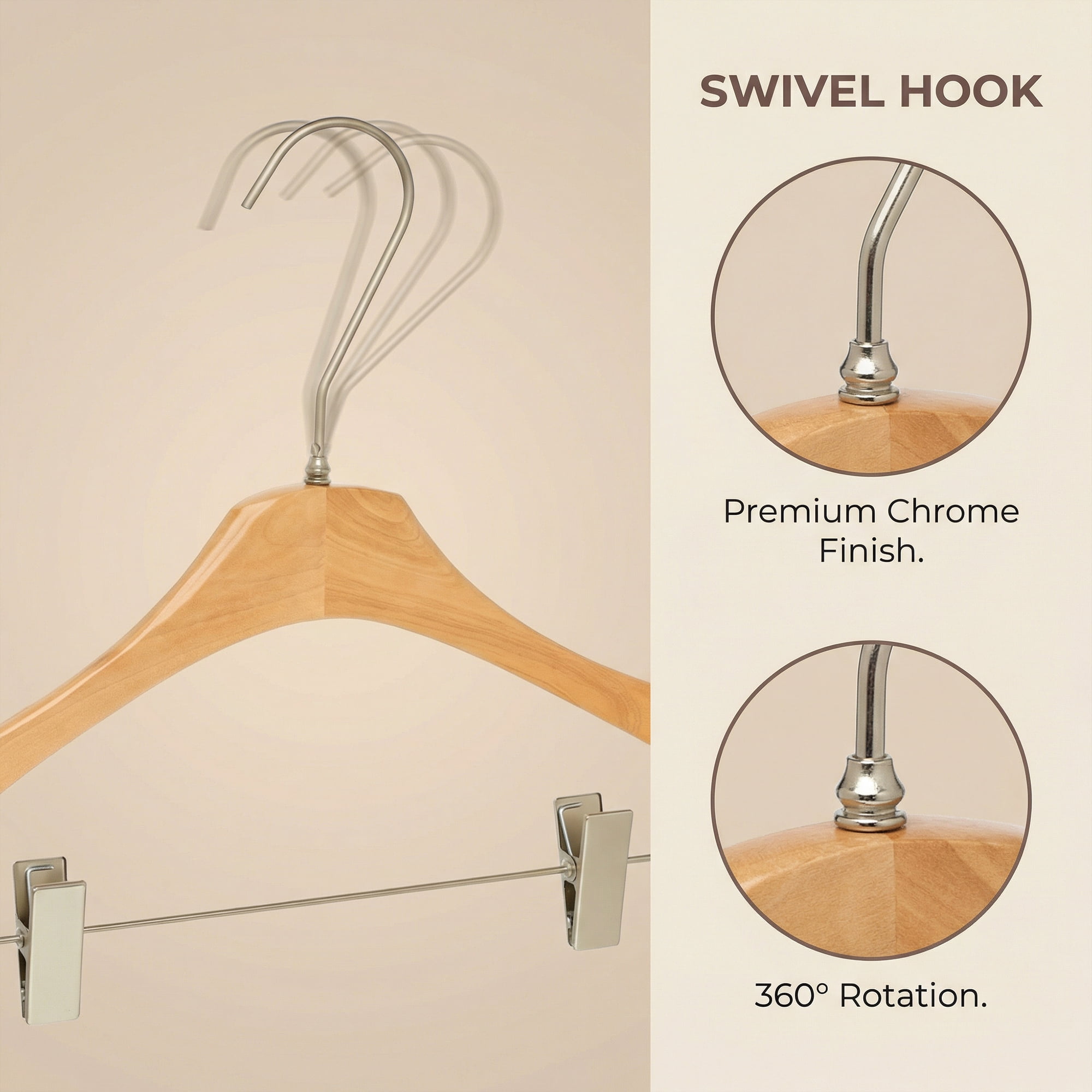 Unique Bargains 2Pcs Wood Nonslip Space Saving Clothes Hangers Natural Wood 15.7inch