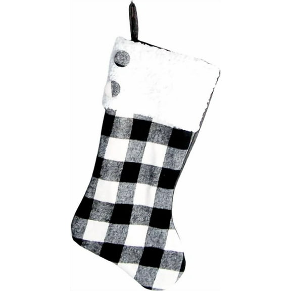 20.5" White & Black Plaid Stocking, Hanging Christmas Decor, Holiday Gift