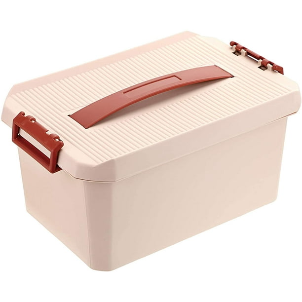 Plastic Storage Box& Carry Box, Plastic Multipurpose Portable Tool Box  Sewing Box Organizer with Removable 4 Compartments Tray and Locking Lid 