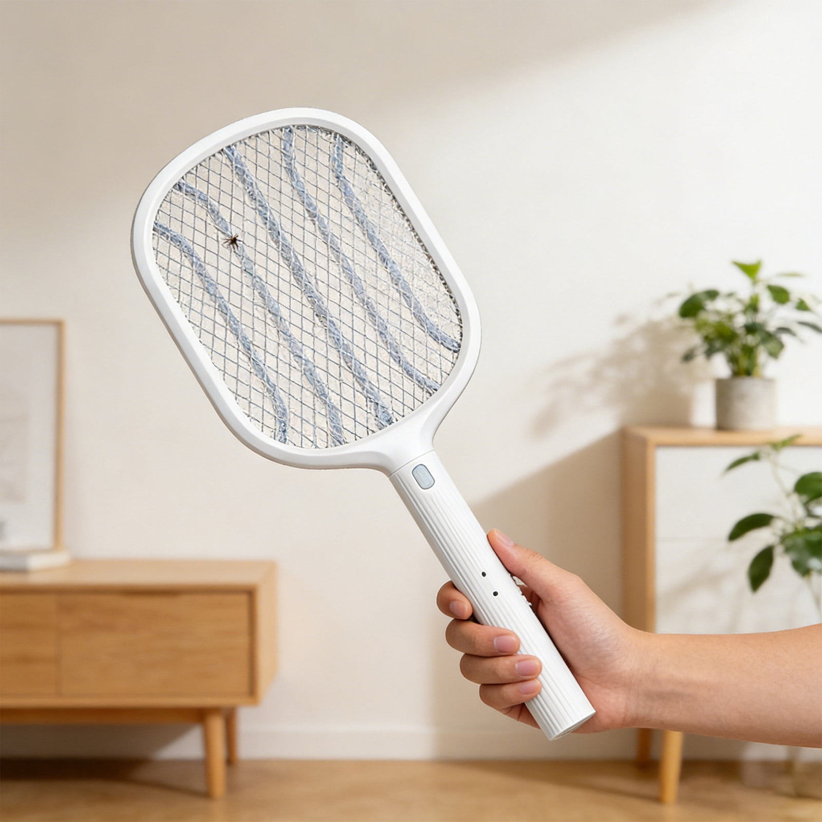 Electric Fly Swatter Racket USB Rechargeable, Lightweight Handheld Bug Zapper with Safe Protective Grid