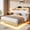 Natural, variant on Honfach Full Size Bed Frame with 2-Tier Storage Velvet Fabric Upholstered Headboard, Wooden Platform Bed Frame w/Charging Station & LED Lights,Walnut
