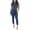 Blue, variant on Joernso Women's Skinny Stretch Denim Jumpsuit Button Down Lapel Slim Fit Long Overalls Short Sleeve Full Length Jeans Rompers