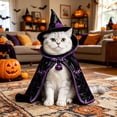 thumbnail image 5 of Halloween Cat Witch with Adjustable Cloak, Black and Purple Wizard Cape with Pumpkin Ornament and Hat for Medium Large Cats, Pet Apparel and Accessories, 5 of 5