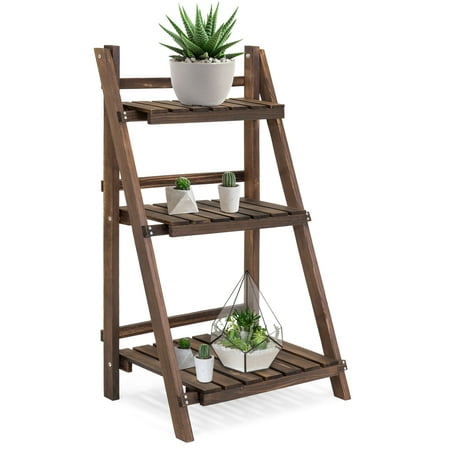 Best Choice Products 3-Tier Indoor Outdoor Multipurpose Folding Wood Plant Storage Display Rack Stand for Flowers, Succulents, Books,