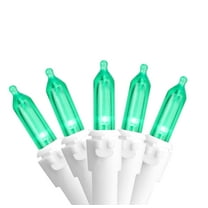 Set of 50 Green LED Mini Christmas Lights 4" Spacing - White Wire