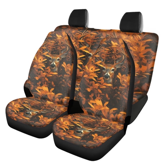 Uourmeti Deer Autumn Forest Car Seat Covers 3 Pack, Car Seat Covers Full Set Polyester Breathable Lightweight for Vehicles Interior Cars Truck