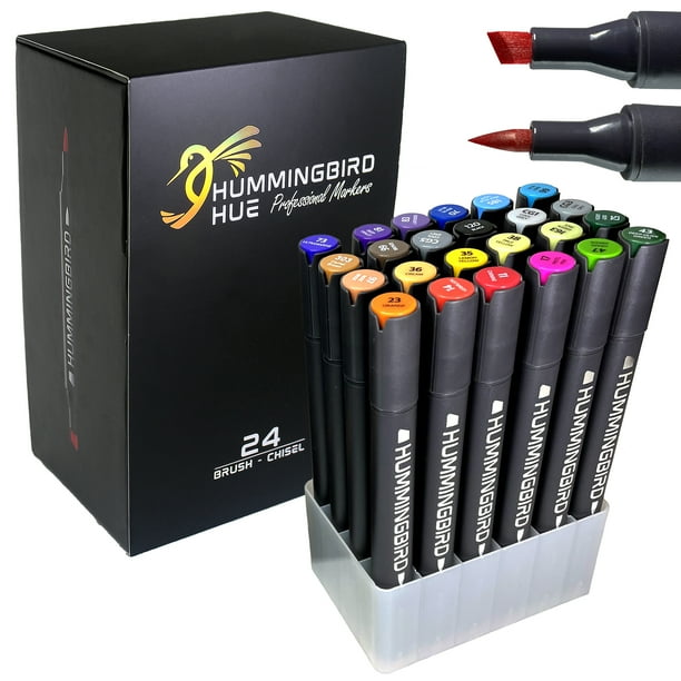 Professional Brush Alcohol Art Markers Hummingbird Hue Dual tip 24 Color Starter Set Walmart