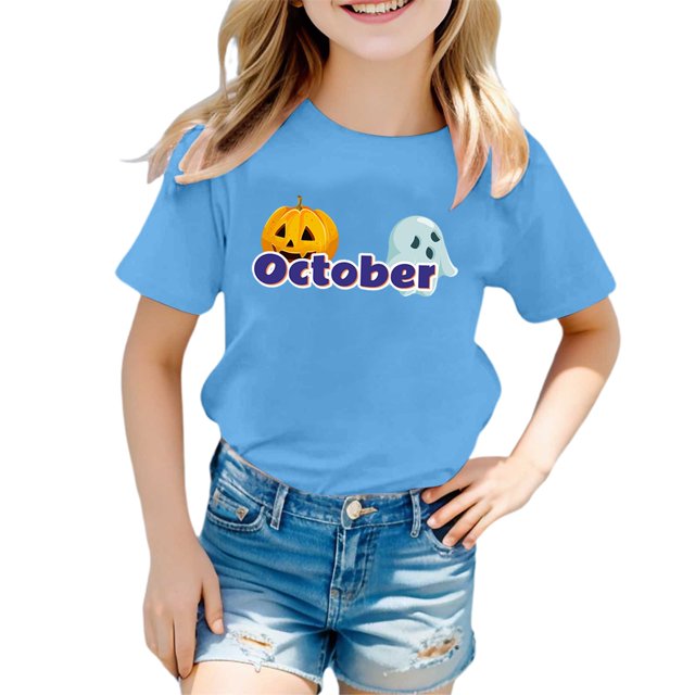 TZEWGL T-Shirts For Child Short Sleeve Crew Neck Monthly Word Prints Blouse For Newborns size 4-5T
