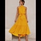 thumbnail image 5 of Vestido Bohemio de Verano para Mujer, Sin Mangas, con Estampado de Lunares, Cuello Halter, Volantes, Dobladillo y Cinturón Amarillo XL, 5 of 10