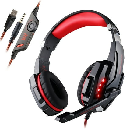 Psp 2000 Headphone - EEEKit Stereo Gaming Headset for PS4 Xbox One Nintendo 3DS PSP Laptop PC Tablet, 3.5mm Noise Cancelling Over Ear Headphones with Mic, LED Light, Soft Memory Earmuffs