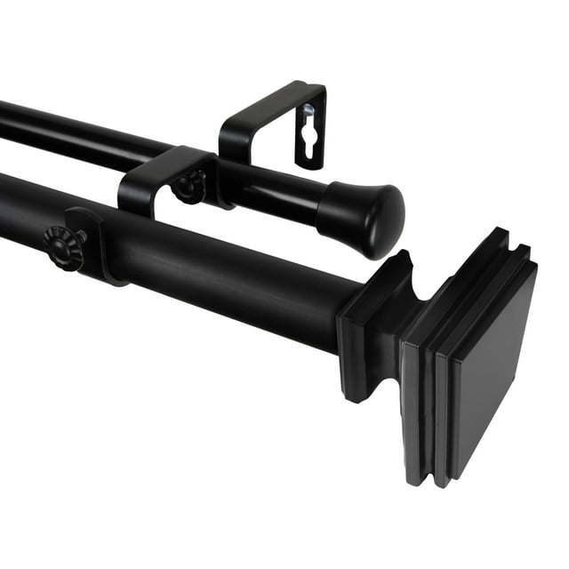 Rod Desyne Bedpost 1" OD 66-120 inch-Black Double Curtain Rod Set, 66-120"