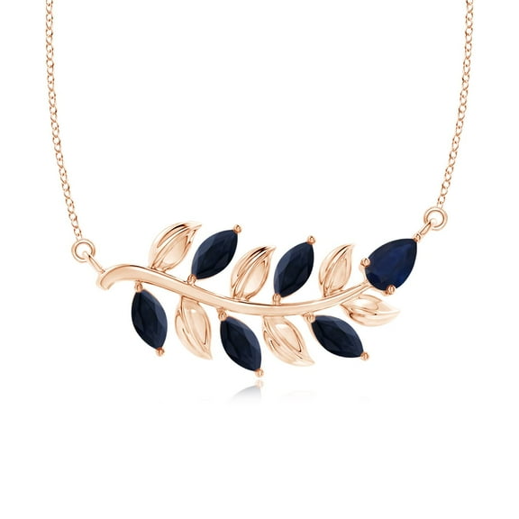 ANGARA Natural 1 ct Blue Sapphire Tree Branch Necklace in 14K Rose Gold for Women (Size-5x2.5mm) | September Birthstone, Anniversary, Jewelry Gift for Women | Natural Blue Sapphire Necklace