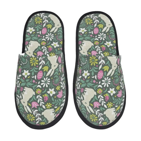 

Qekee Retro Bunny Floral print Slippers for Women and Men Fluffy Cute Cozy House Slipper Funny Furry Bedroom Slippers for Women Indoor -Medium