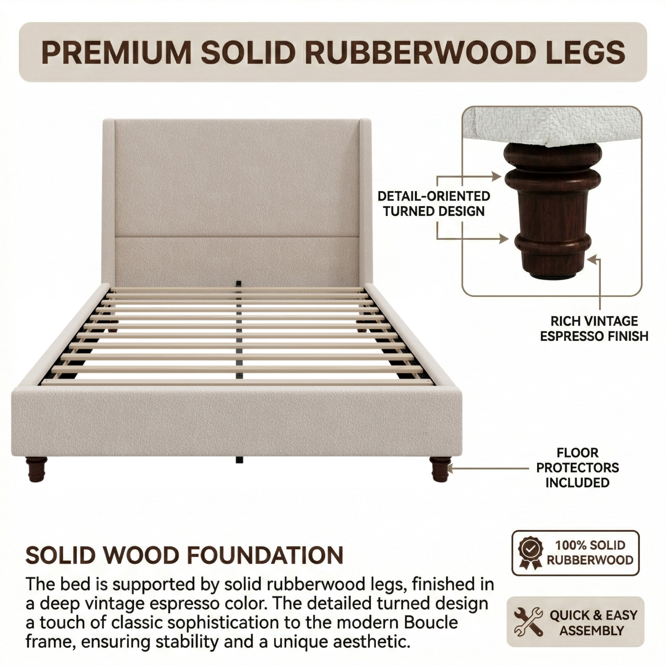 Christopher Knight Home Queen Upholstered Platform Bed Frame with Tall Wingback Headboard, Clay Taupe