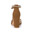 thumbnail image 2 of BLISSFUL STEP Women's Shoes Rhinestone Crisscross Strappy Block Heel Faux Suede Ankle Buckle Sandals Brown 6, 2 of 7