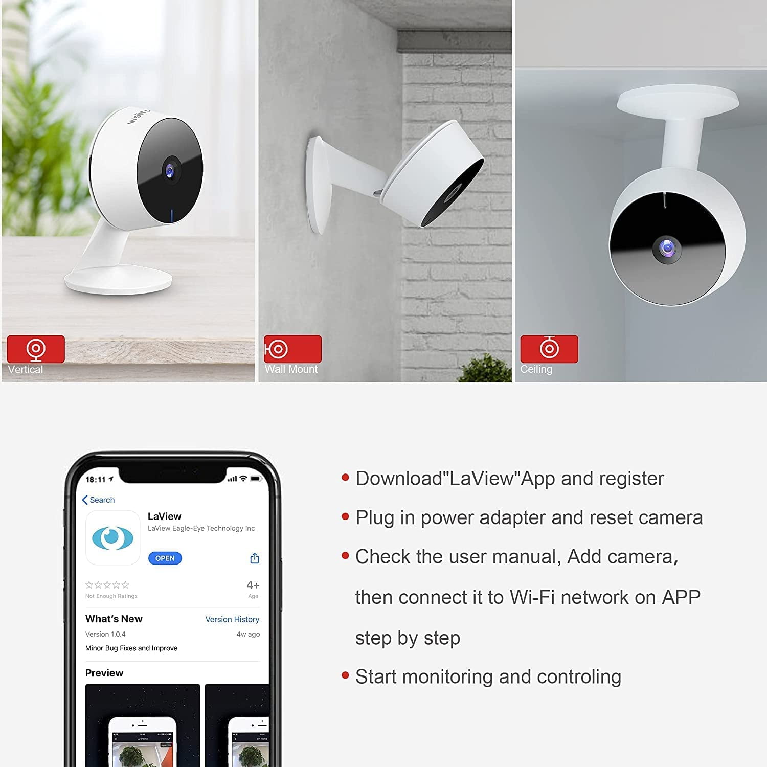 LaView 4MP 2K Cameras for Home Security Indoor,Home Security Camera for Baby/Elder/Pet/Nanny,Baby Cam Starlight Sensor Color Night Vision,US Cloud Service,Works with Alexa
