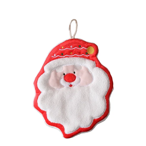 Christmas Hanging Hand Towels Coral Velvet Drying Highly Absorbent Santa/Snowman/Reindeer Towels for Bathroom Kitchen Kids Gift (D)