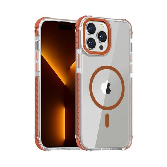Eryueer Strong Magnetic Case for iPhone 15 Pro Max 6.7-Inch,[Compatible with Magsafe][Military Grade Drop Protection] Clear Slim Shockproof Protective Phone Cover-Transparent Orange